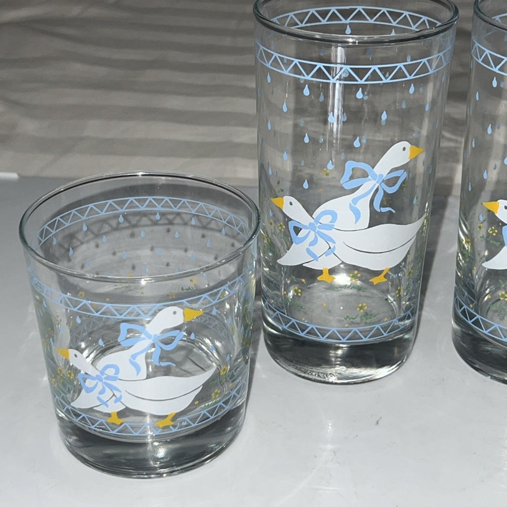 Vintage 1987 Anchor Hocking Country Geese Glasses Set of 4 Blue Ribbon Ducks - Picture 2 of 7